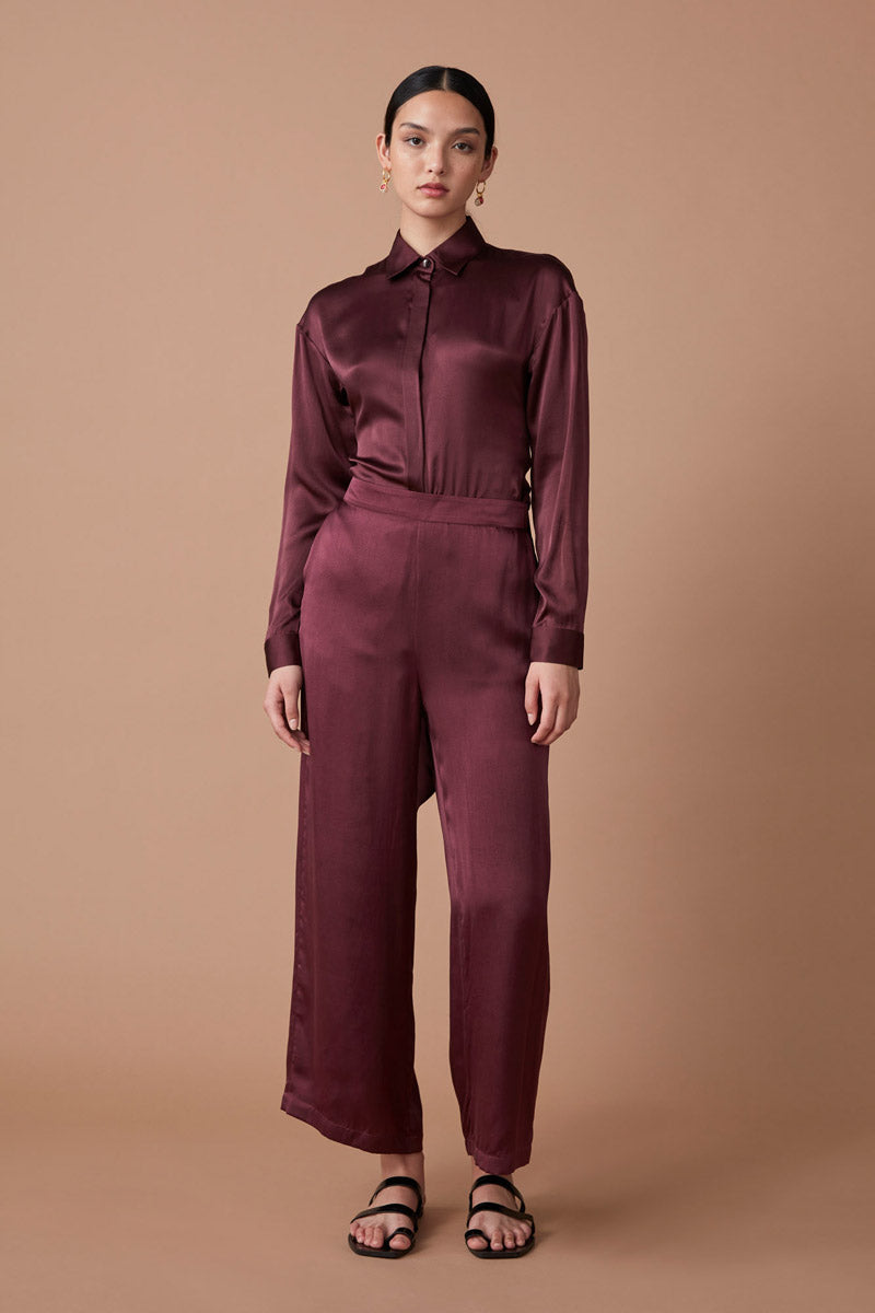 AGGIE SILK PANT - GARNET