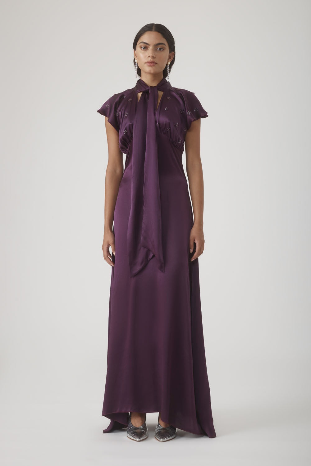 MUMTAAZ EMBELLISHED DRESS - AUBERGINE