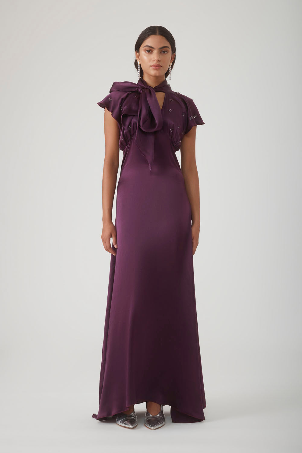 MUMTAAZ EMBELLISHED DRESS - AUBERGINE