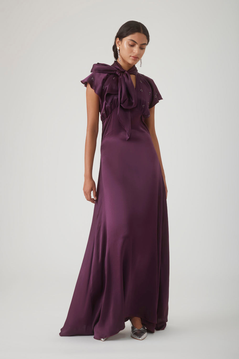 MUMTAAZ EMBELLISHED DRESS - AUBERGINE