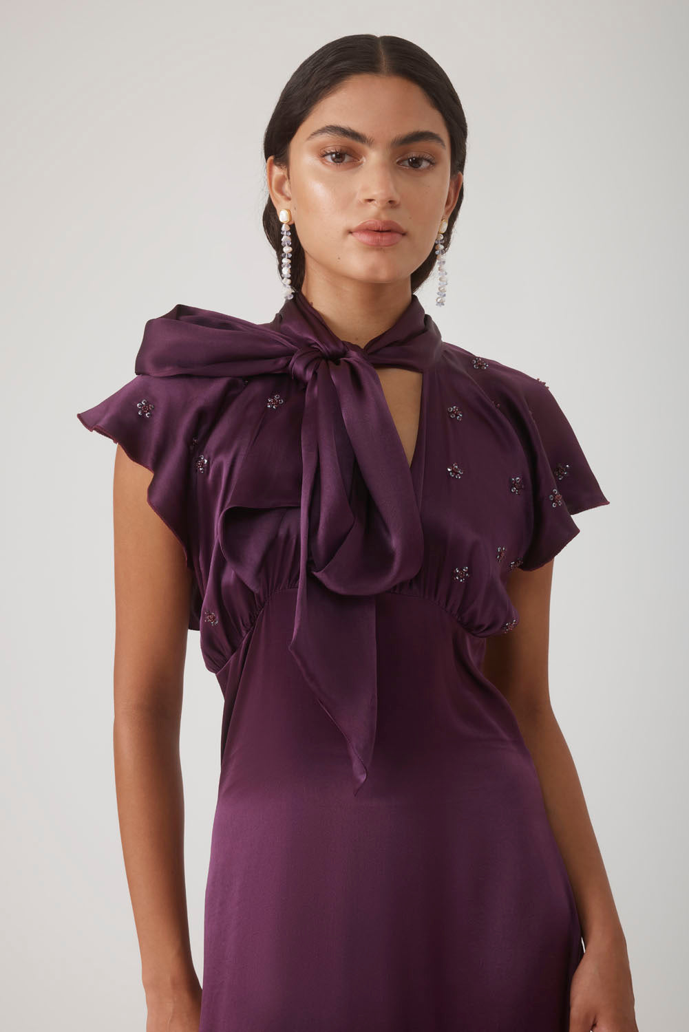 MUMTAAZ EMBELLISHED DRESS - AUBERGINE