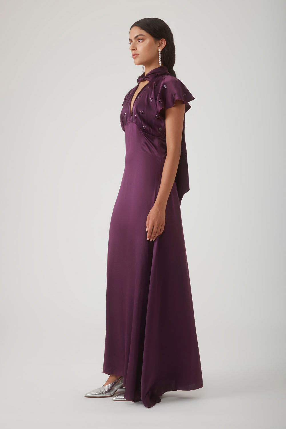 MUMTAAZ EMBELLISHED DRESS - AUBERGINE