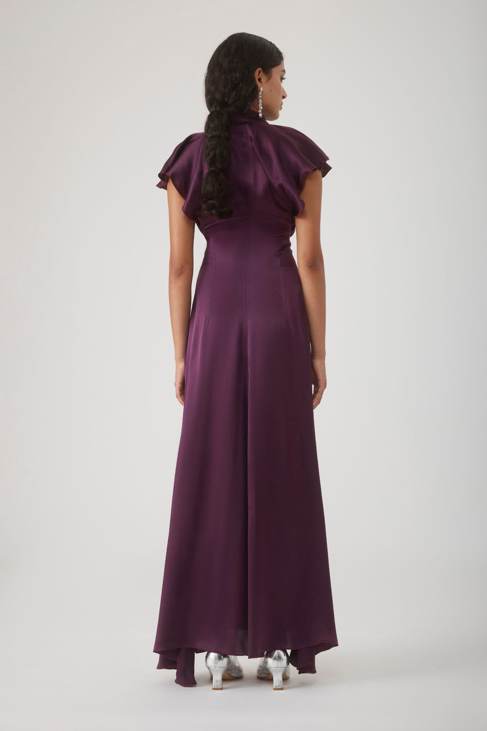 MUMTAAZ EMBELLISHED DRESS - AUBERGINE