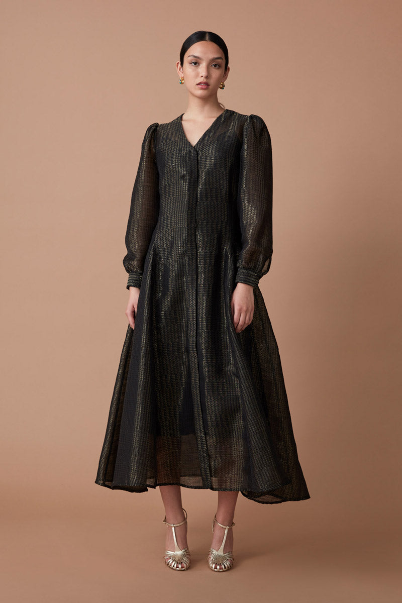 NEEVI SHIRT DRESS - NOIR/GOLD