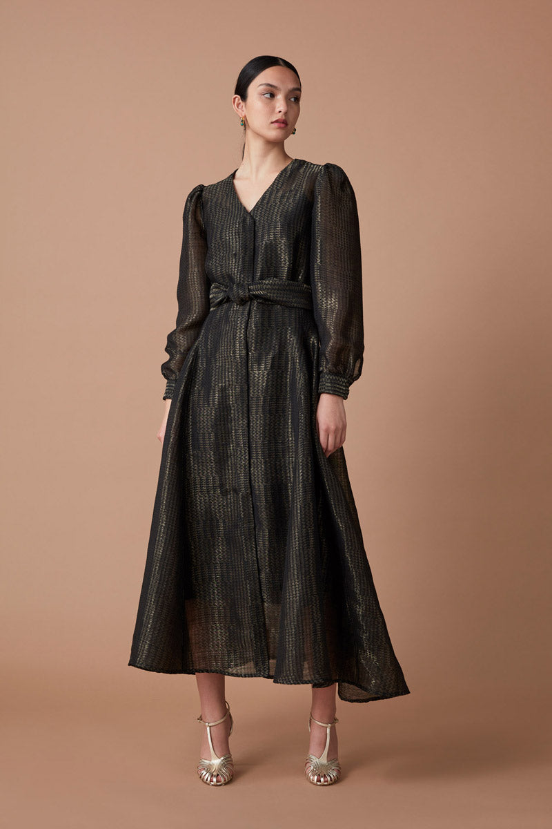 NEEVI SHIRT DRESS - NOIR/GOLD