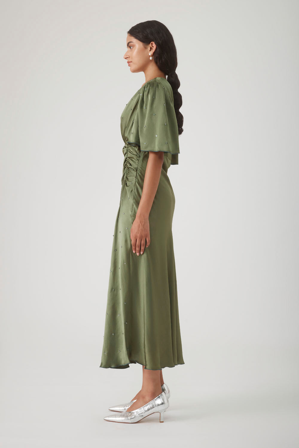 IBADAT BEADED DRESS - OLIVE