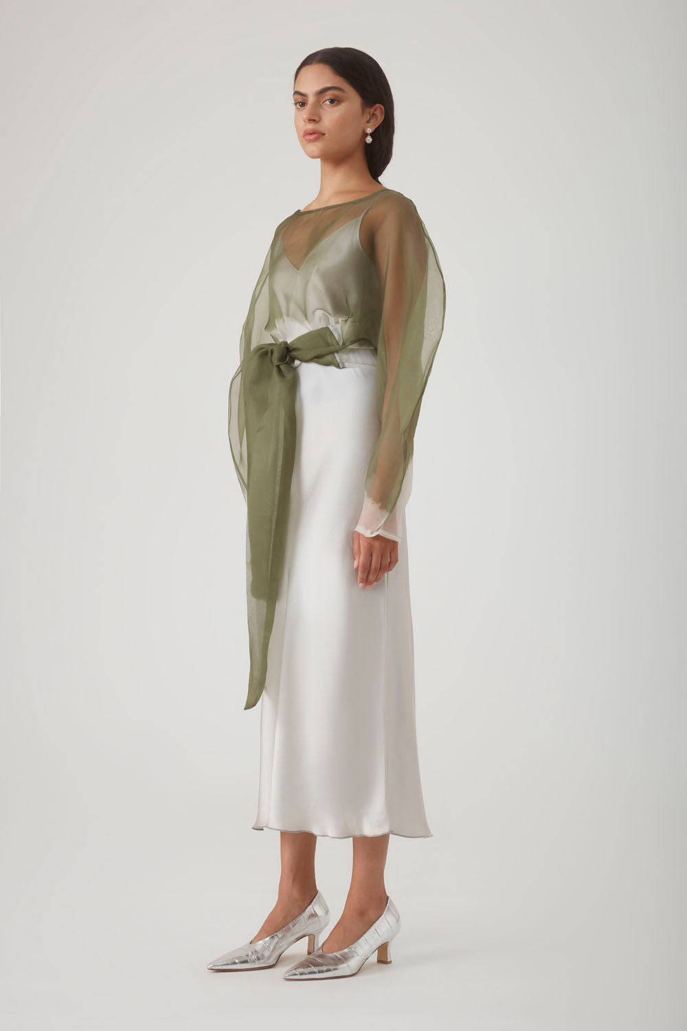 ROOHI ORGANZA WRAP TOP - OLIVE OMBRE