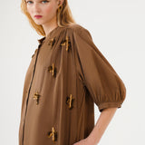 NANI EMBELLISHED SHIRT DRESS - SEPIA