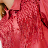 SAYA FRINGED SHIRT - BERRY