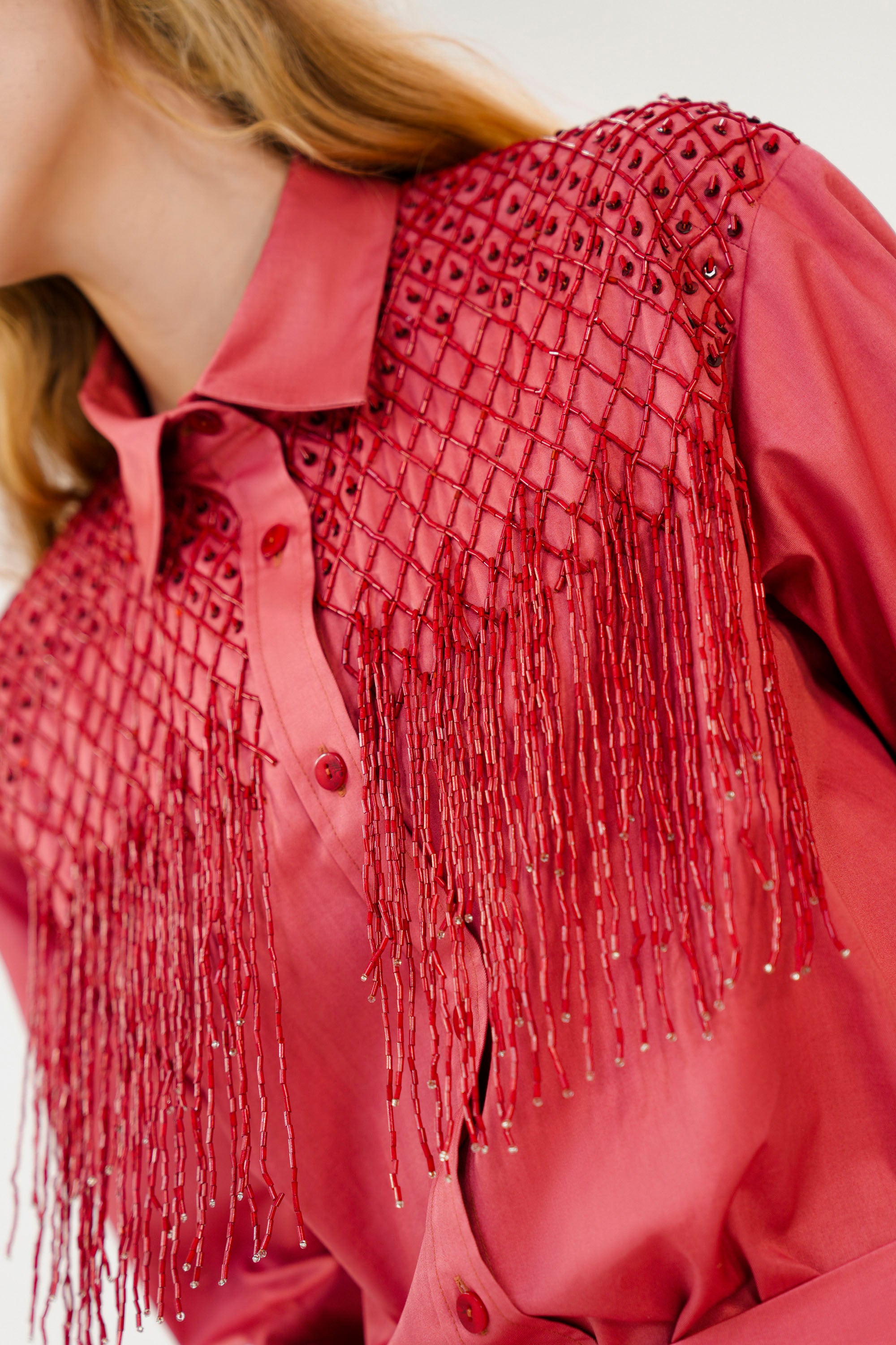 SAYA FRINGED SHIRT - BERRY