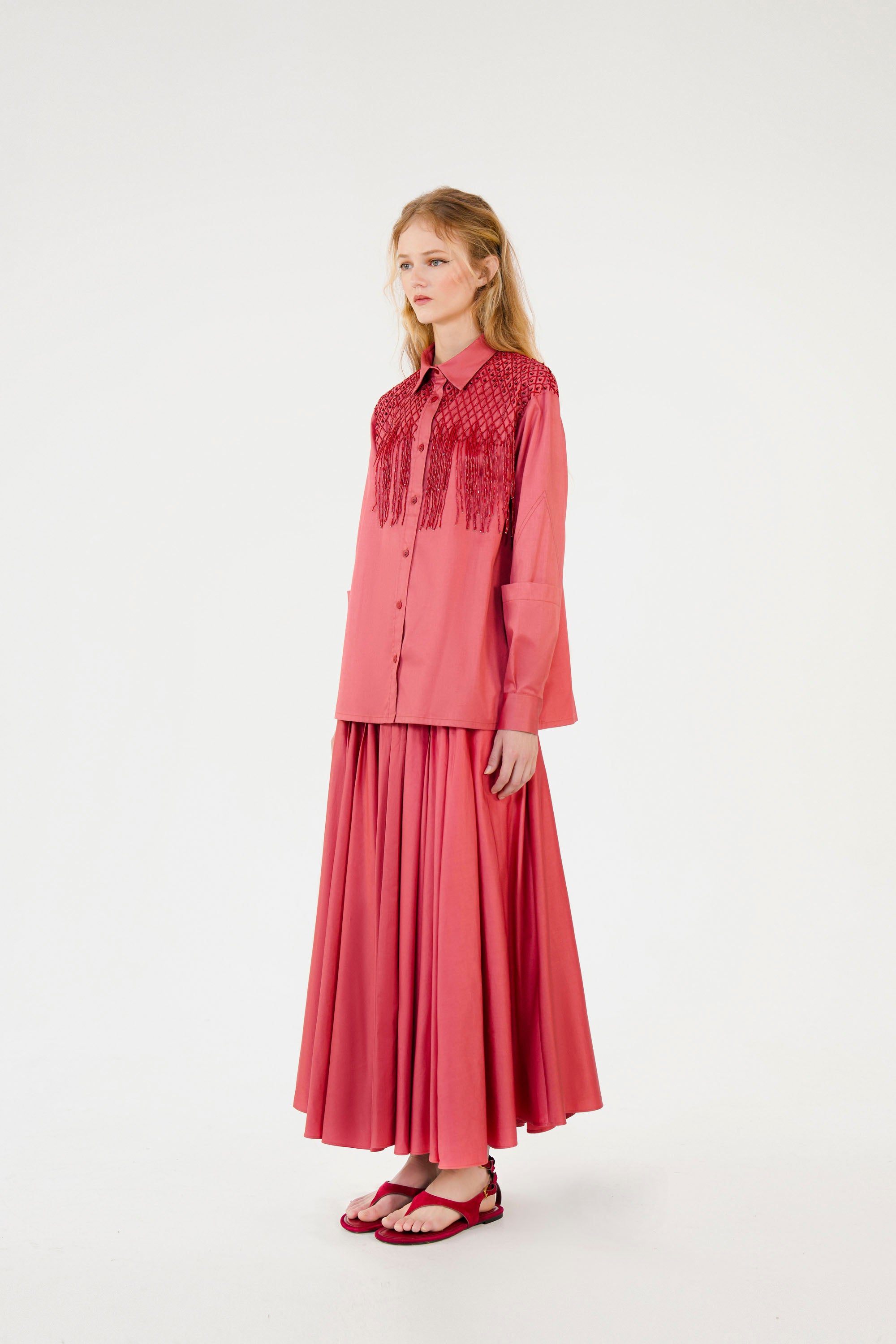 SAYA FRINGED SHIRT - BERRY