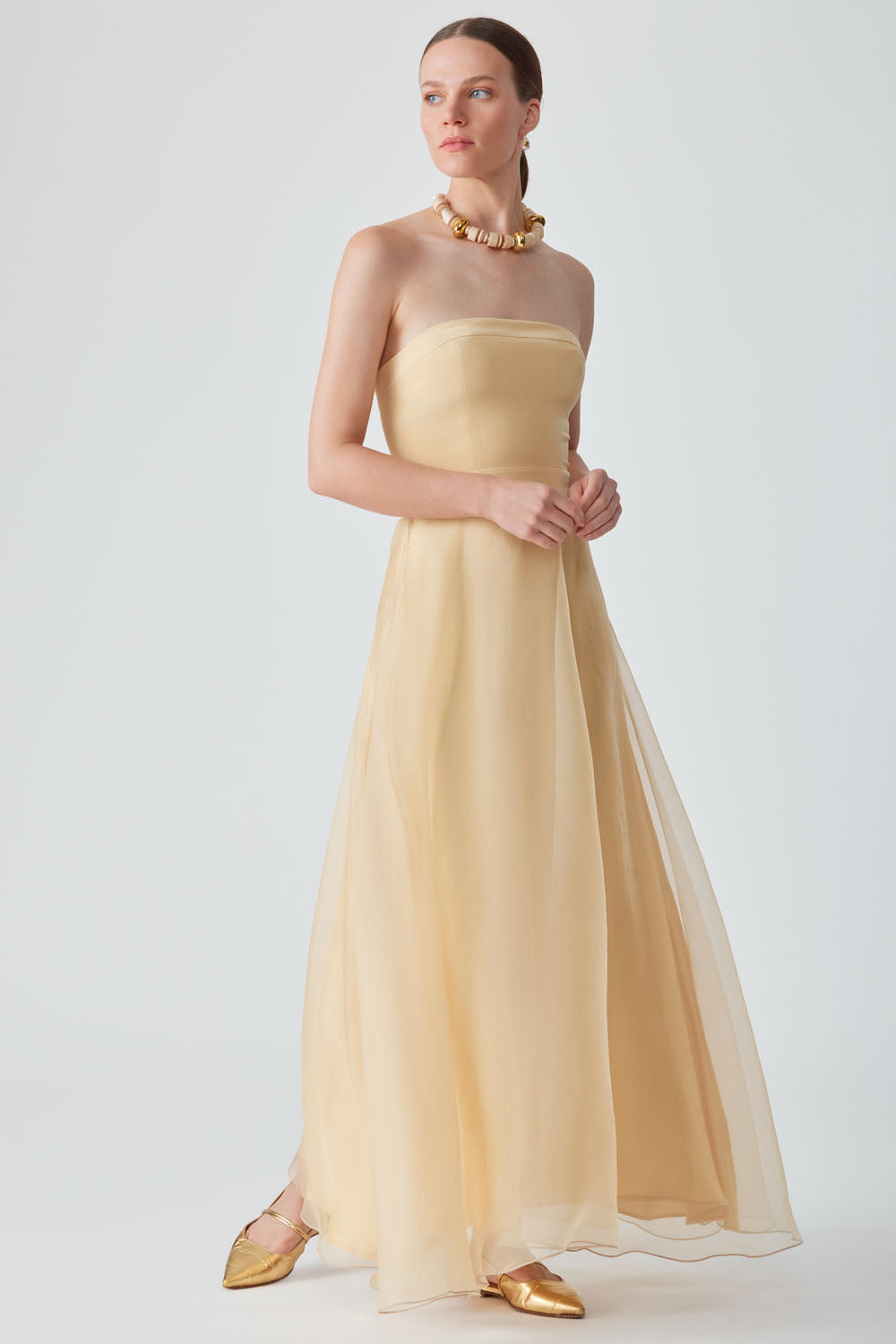 KOSALA ORGANZA STRAPLESS DRESS - SAFFRON