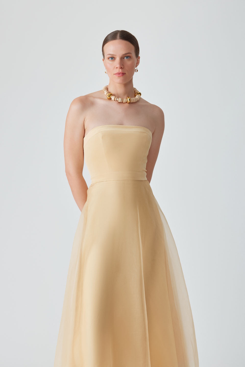 KOSALA ORGANZA STRAPLESS DRESS - SAFFRON