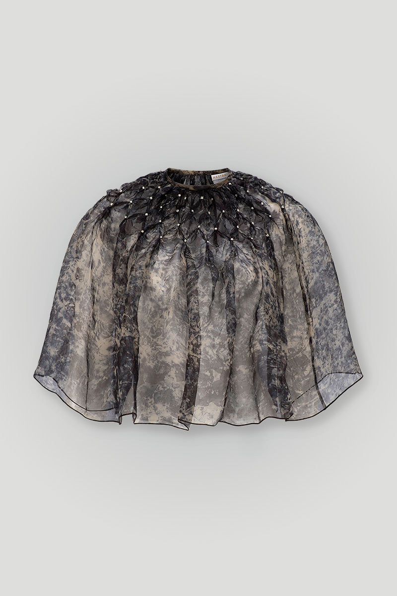 TIYA EMBELLISHED CAPE - ROSE PETAL PRINT