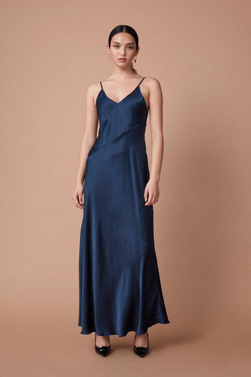 ARINI SILK MAXI DRESS - DEEP BLUE