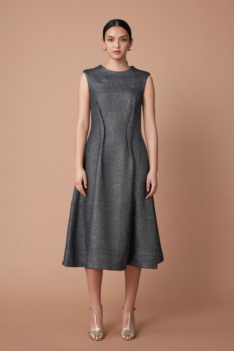 BIDA MIDI DRESS - DEEP BLUE METALLIC