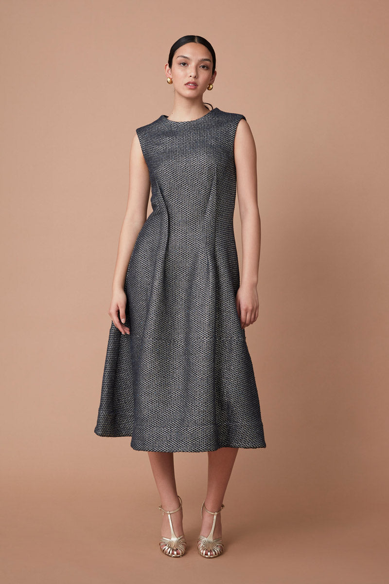 BIDA MIDI DRESS - DEEP BLUE METALLIC