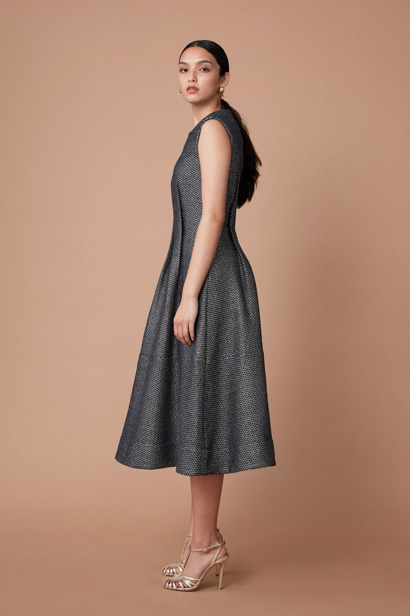 BIDA MIDI DRESS - DEEP BLUE METALLIC