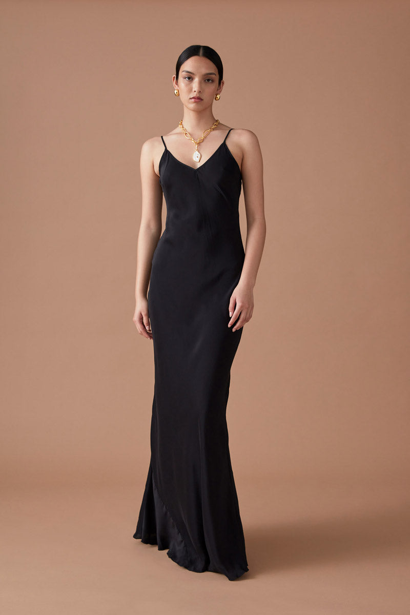 MAXI SLIP DRESS - NOIR MATTE