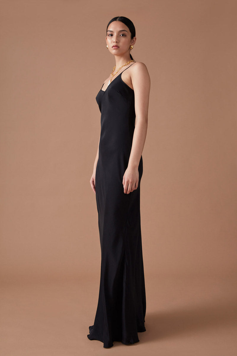 MAXI SLIP DRESS - NOIR MATTE