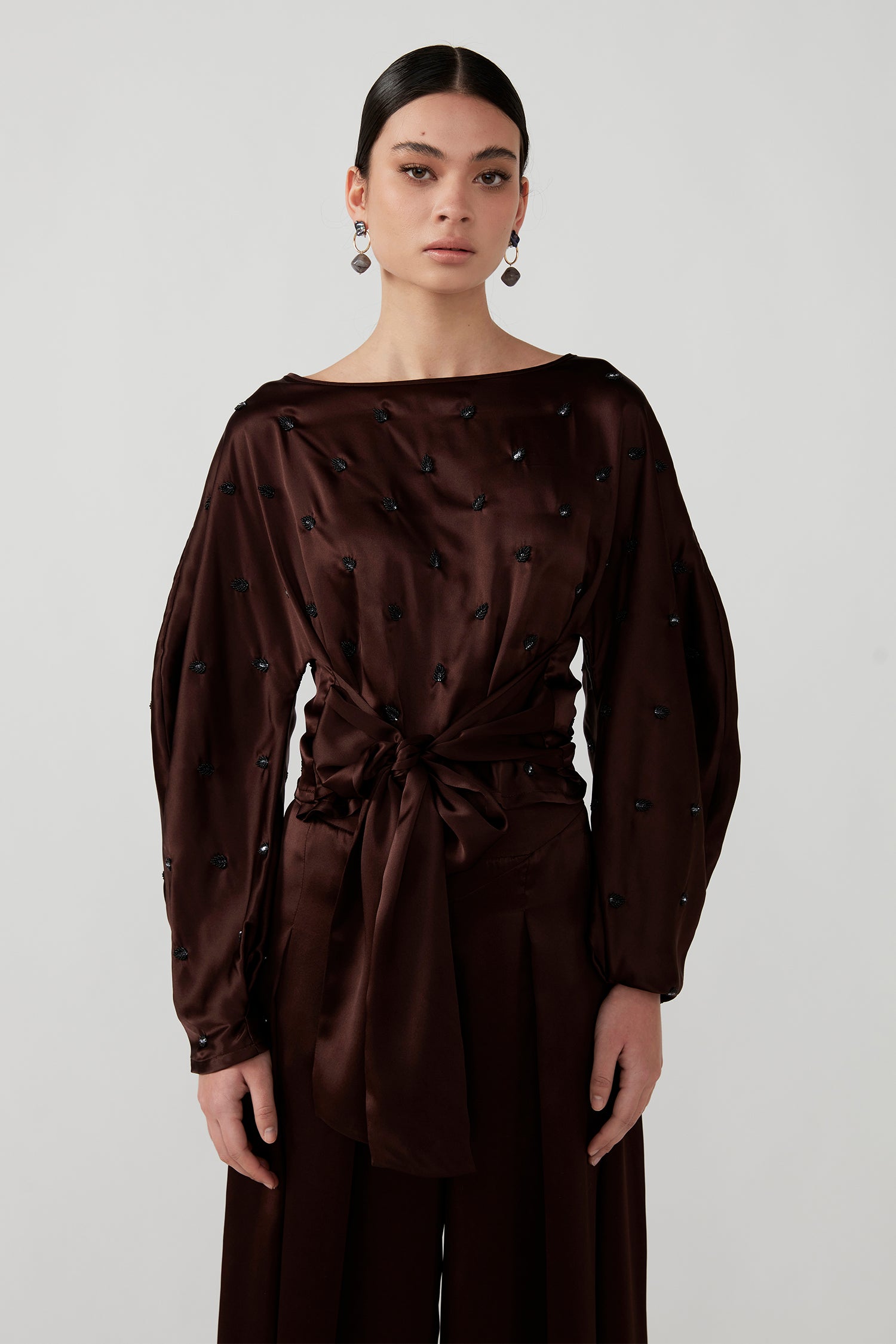 ROOHI BEADED WRAP TOP - TERRACOTTA